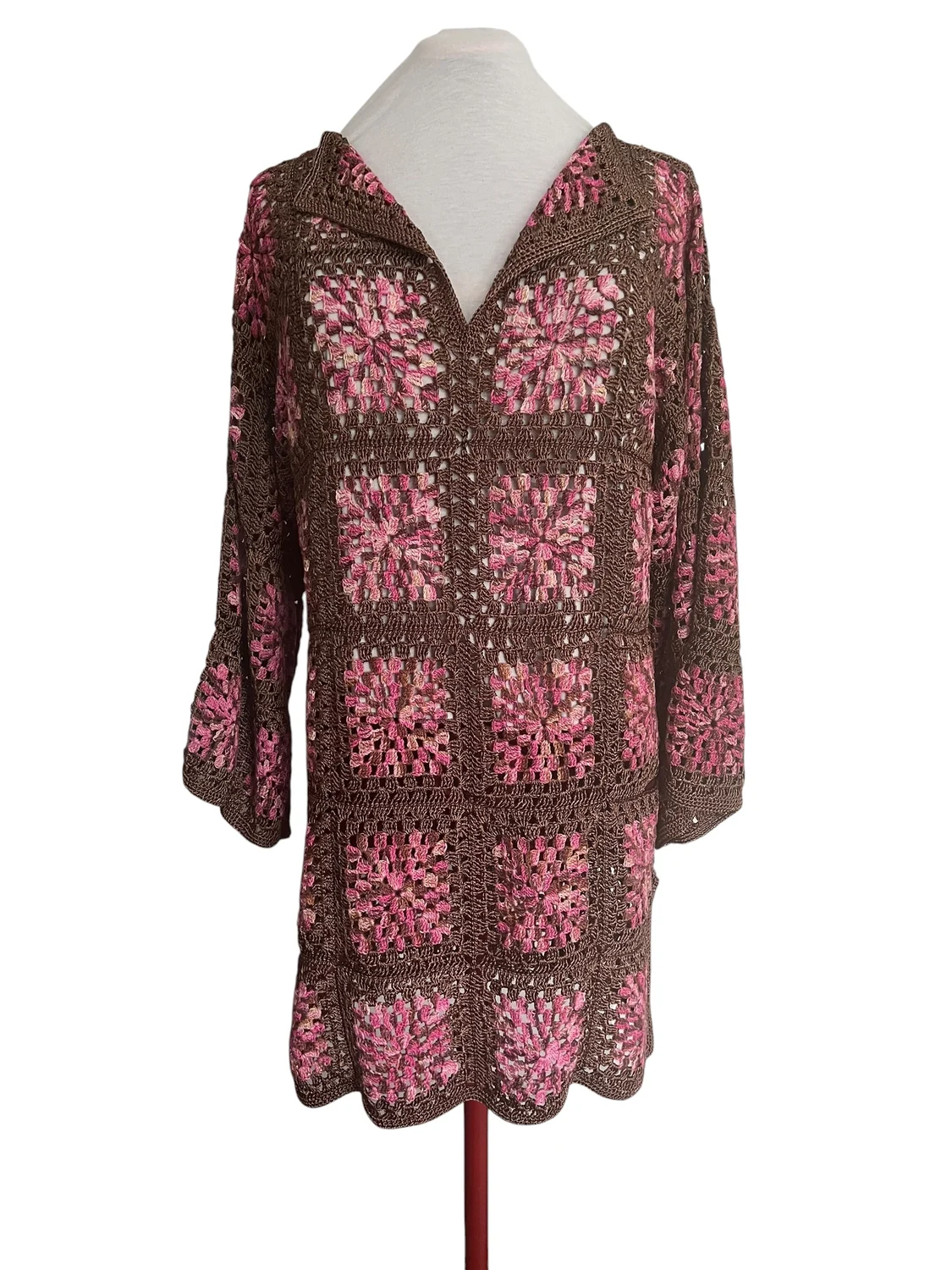 Brown Floral Crochet Tunic & Cardigan Set — view 2