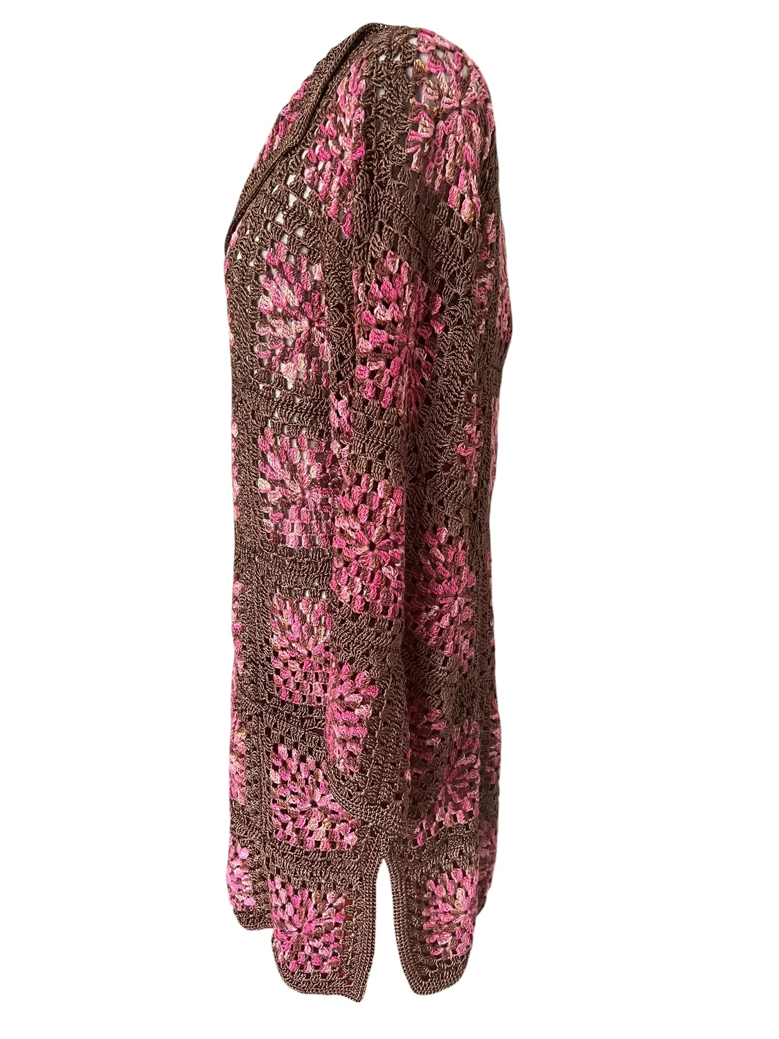 Brown Floral Crochet Tunic & Cardigan Set — view 3