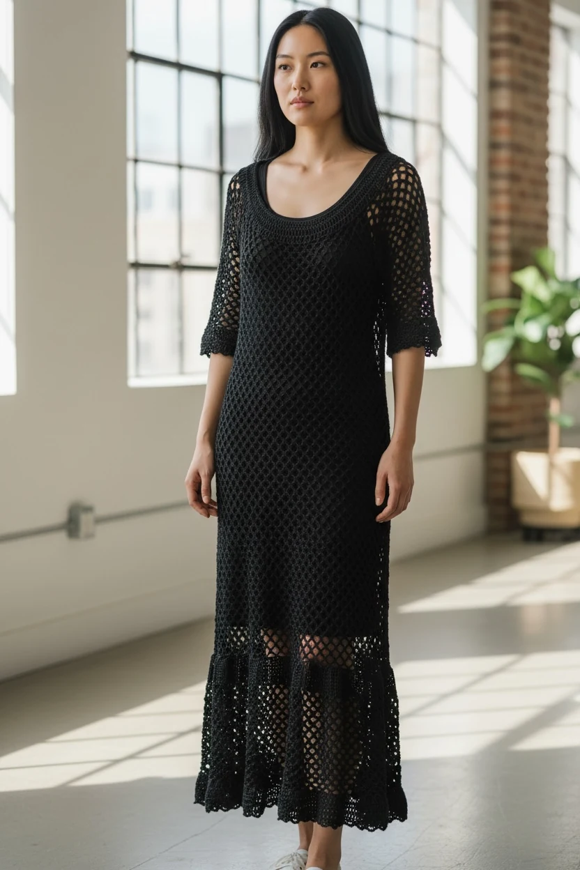 Black Crochet Dress — handmade crochet by Leila's, Markham Ontario