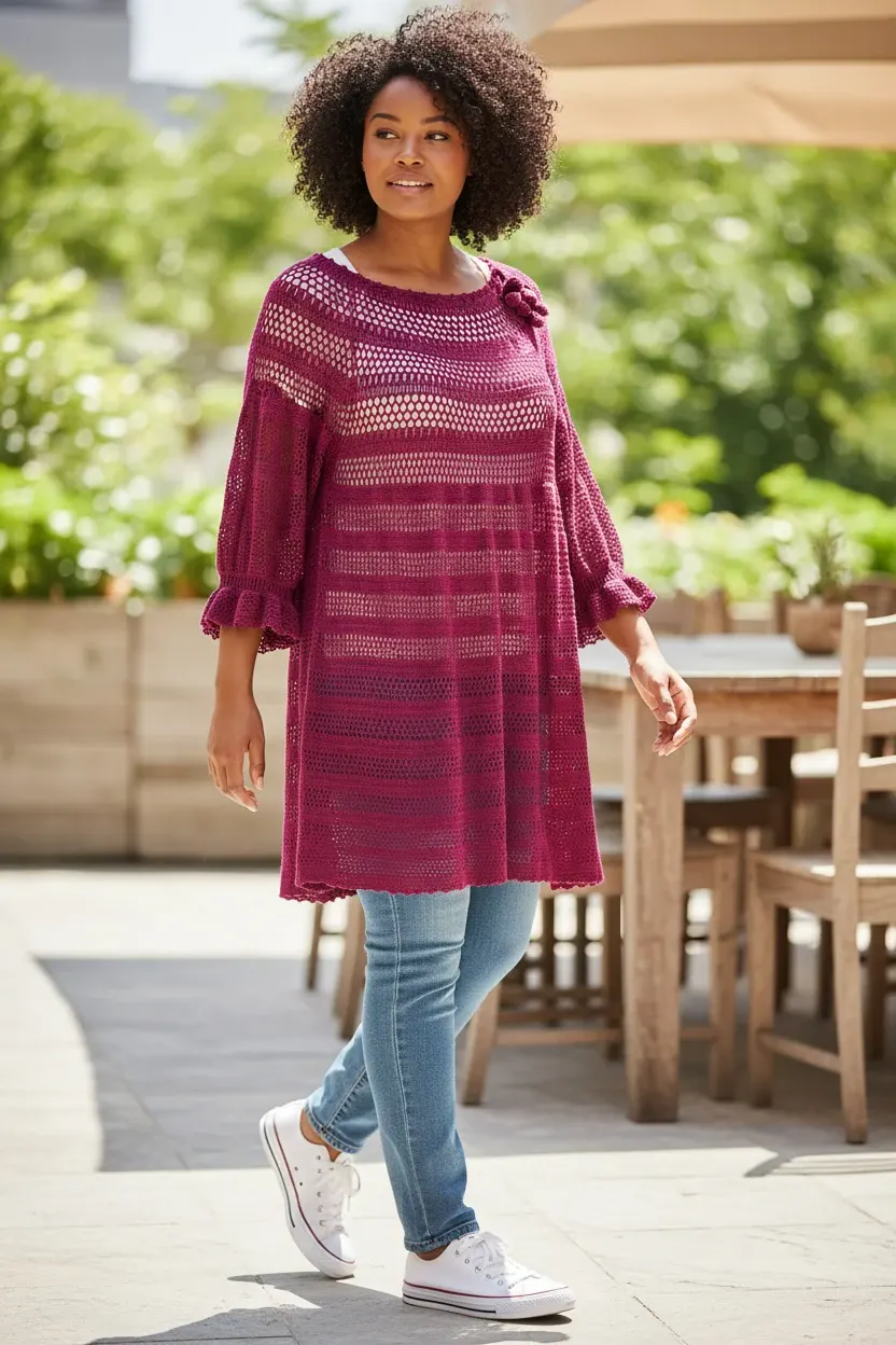 Magenta Crochet Tunic — handmade crochet by Leila's, Markham Ontario