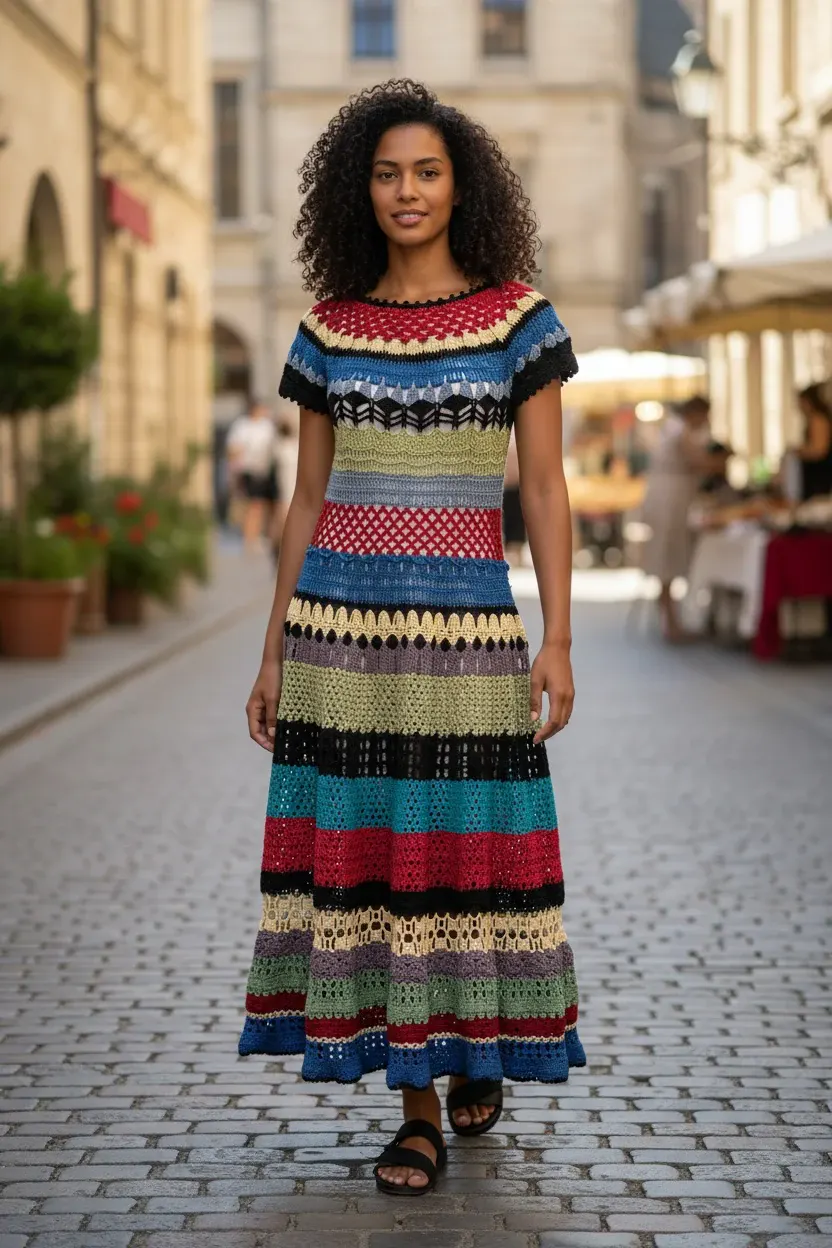 Rainbow Stripe Crochet Dress — handmade crochet by Leila's, Markham Ontario