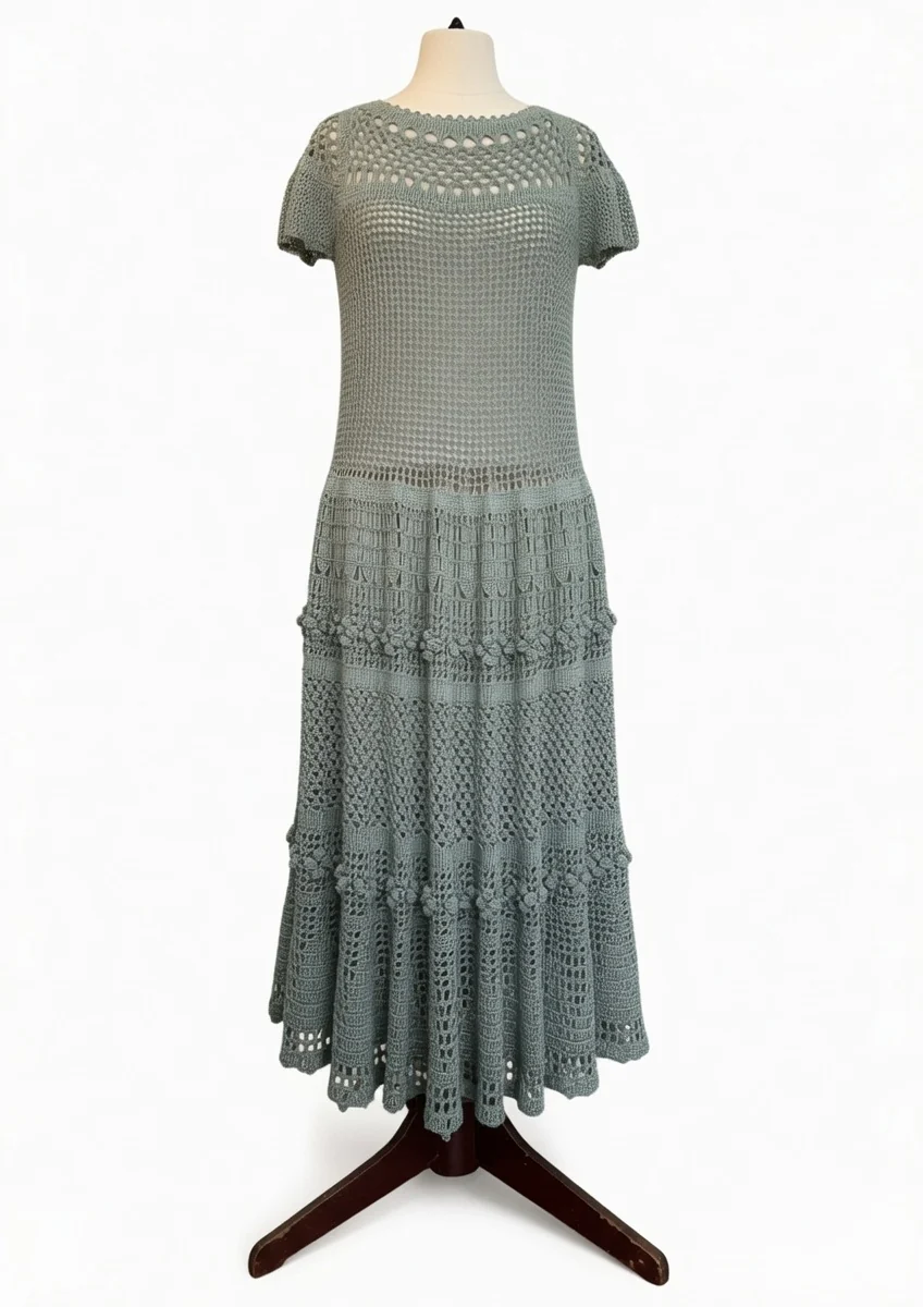 Sage Lace Crochet Dress — front view