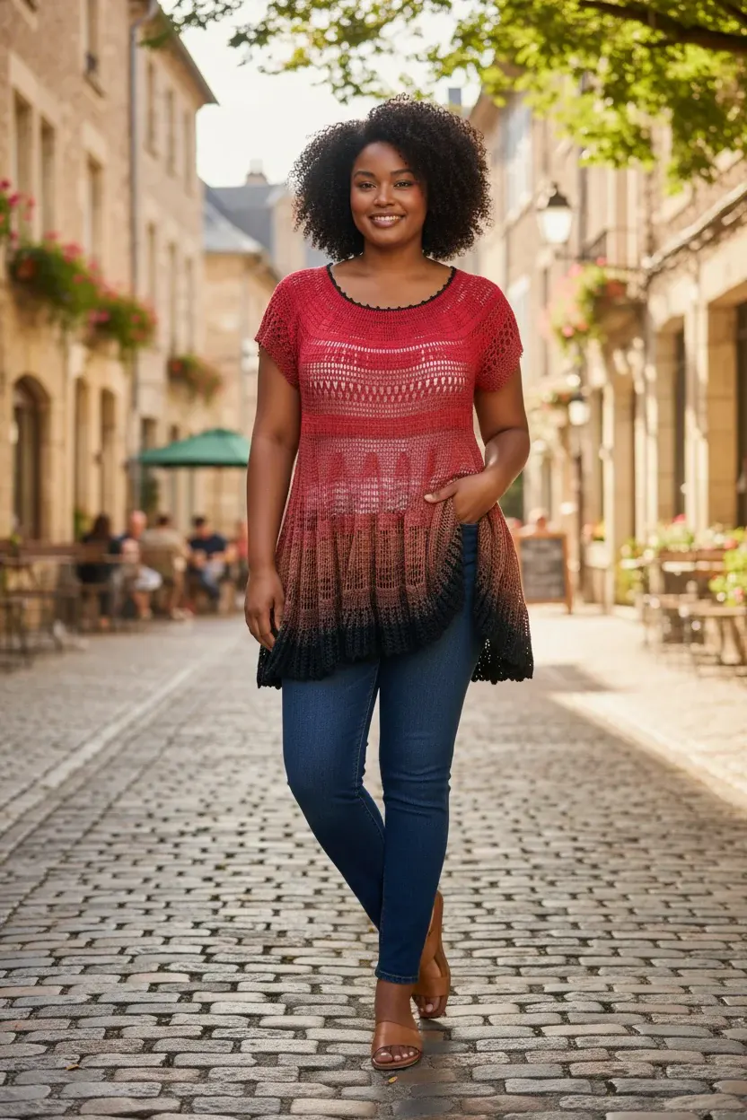 Sunset Ombre Crochet Tunic — handmade crochet by Leila's, Markham Ontario