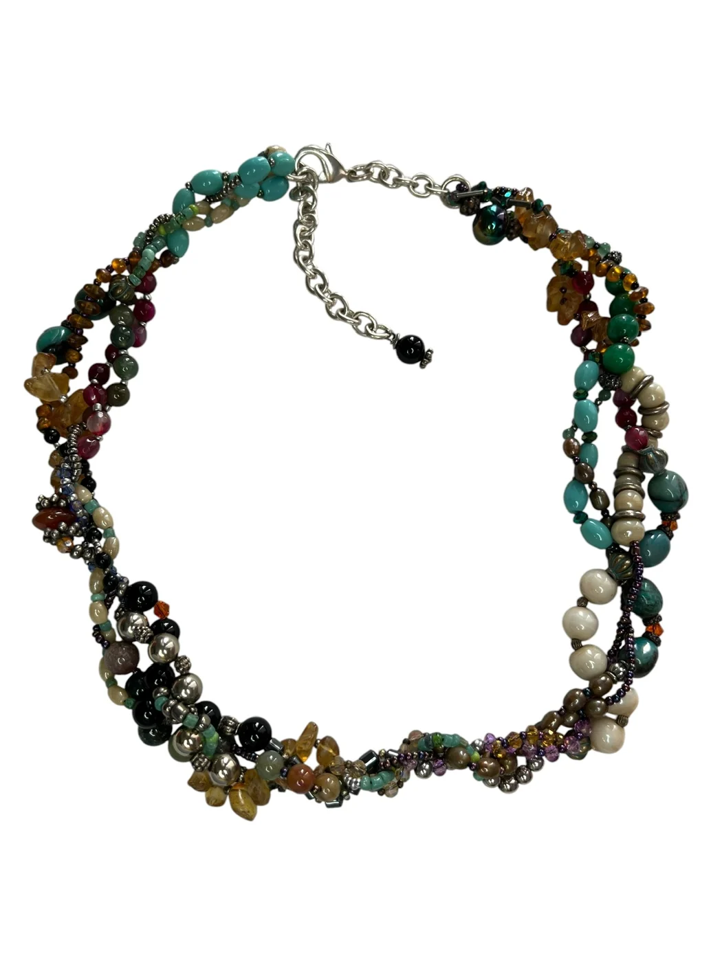 Turquoise & Multi-Gem Twist Necklace — view 5