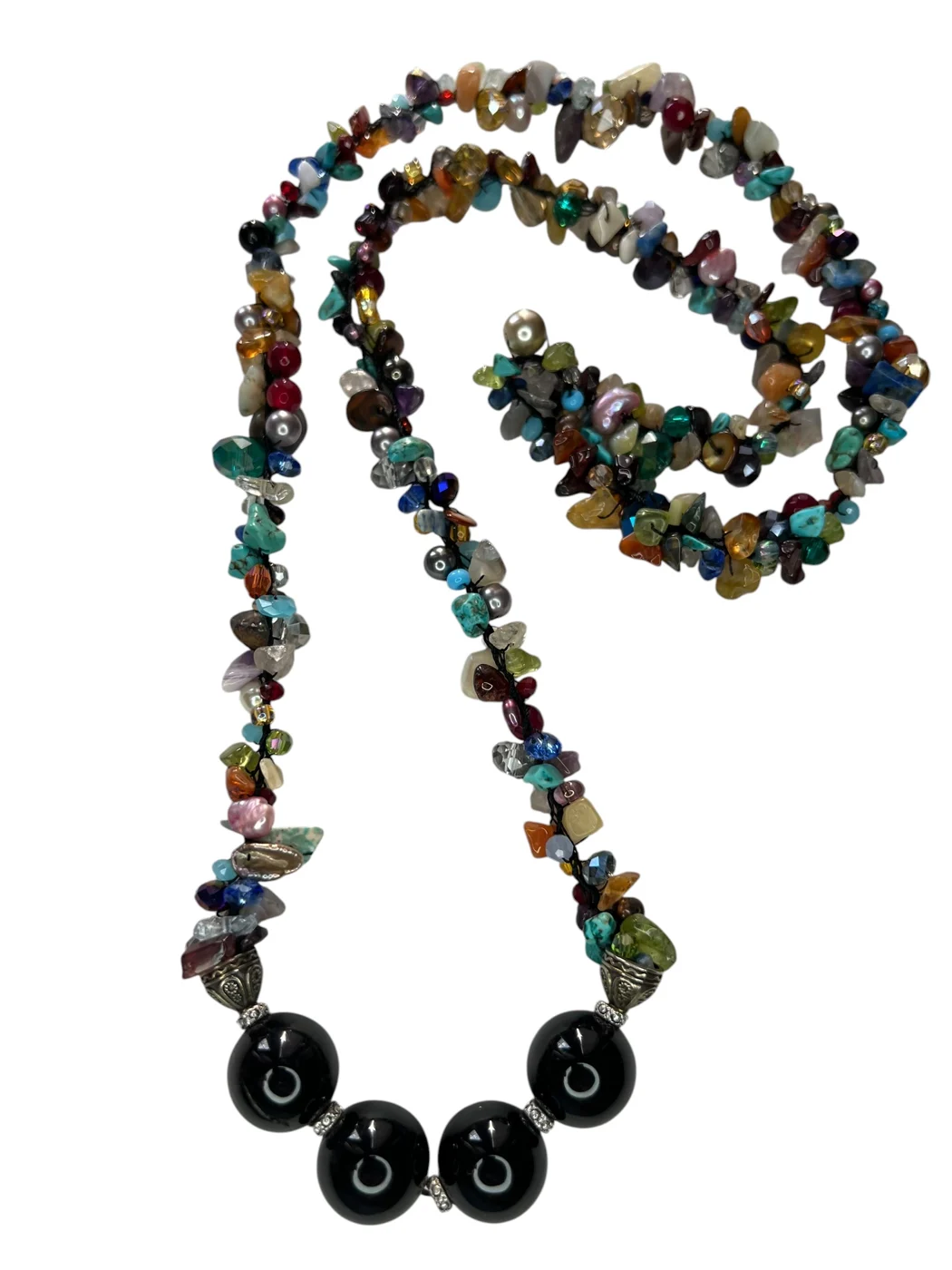 Multi-Gemstone & Onyx Necklace — view 3