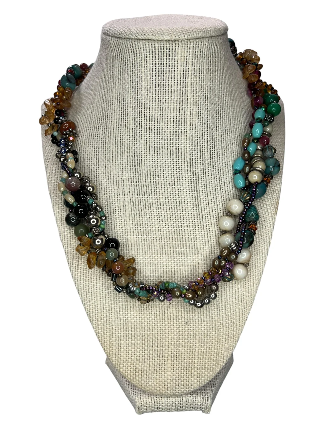 Turquoise & Multi-Gem Twist Necklace — view 2