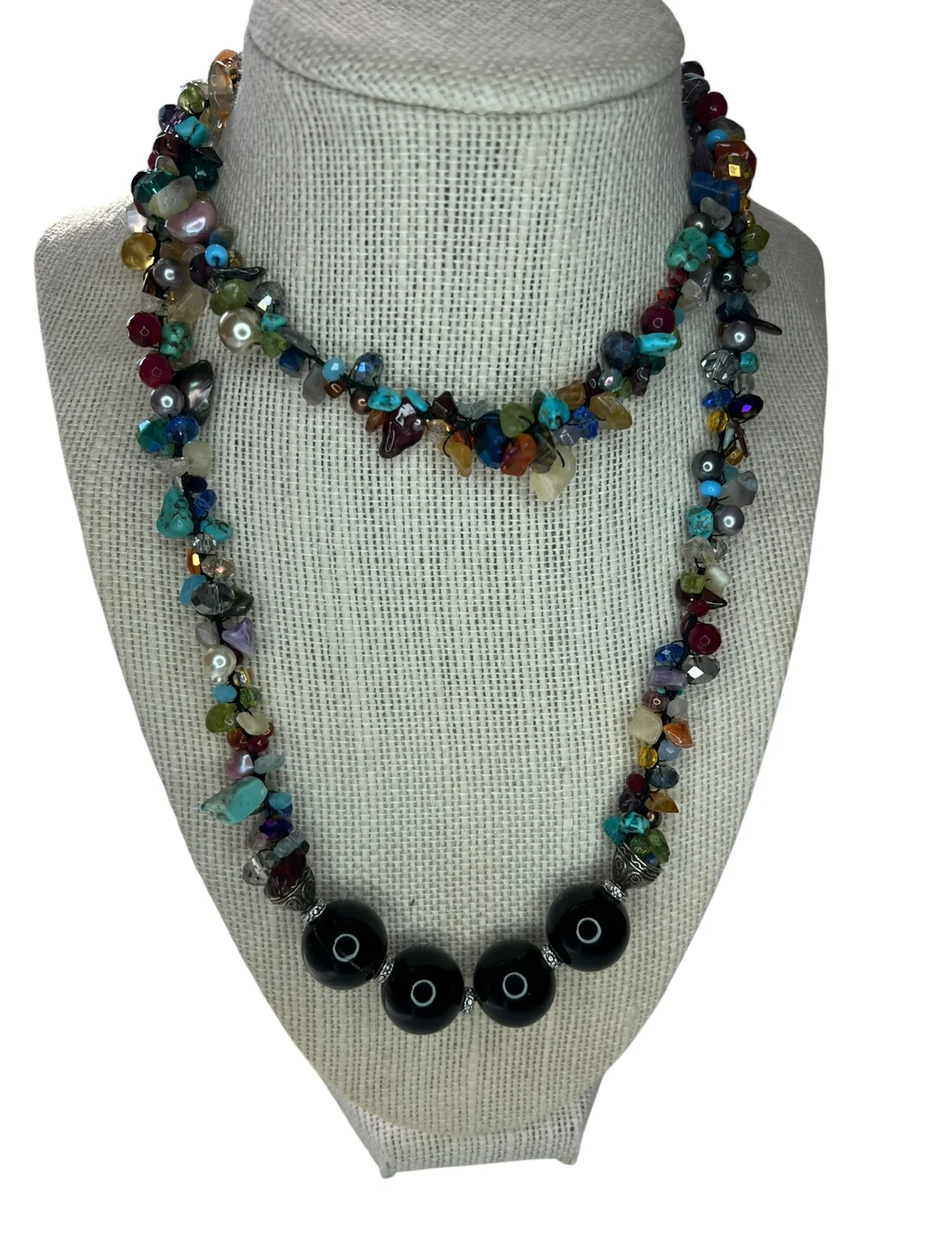 Multi-Gemstone & Onyx Necklace — view 4