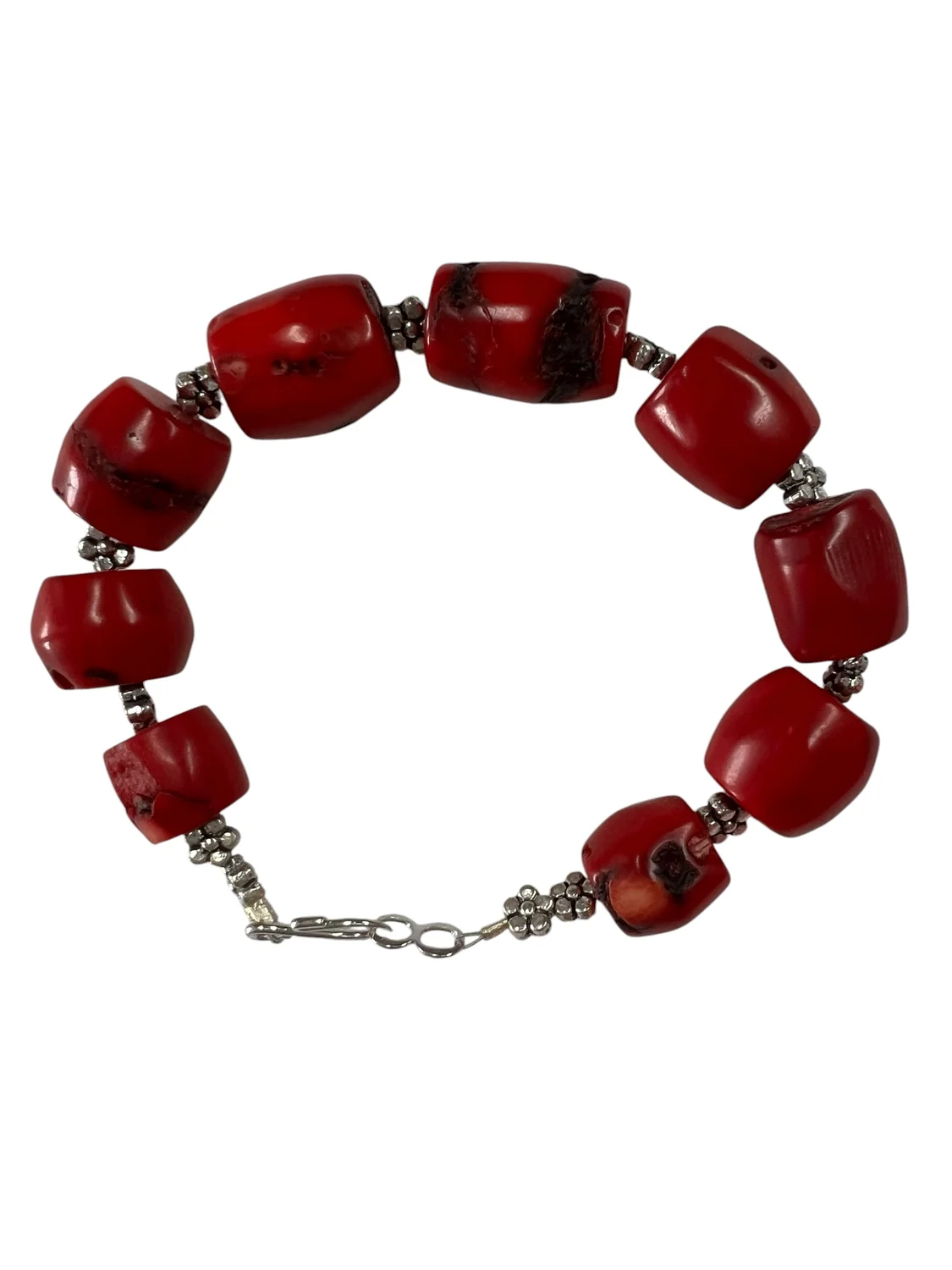 Red Coral Barrel Bracelet — handmade gemstone jewellery by Leila's, Markham Ontario
