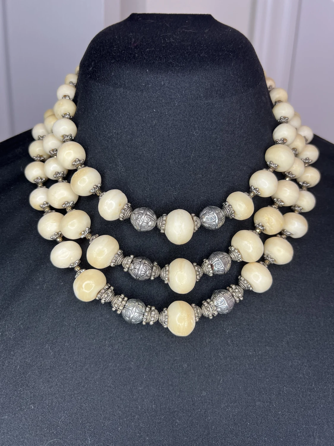 Cream Calcite Three-Strand Necklace — view 2