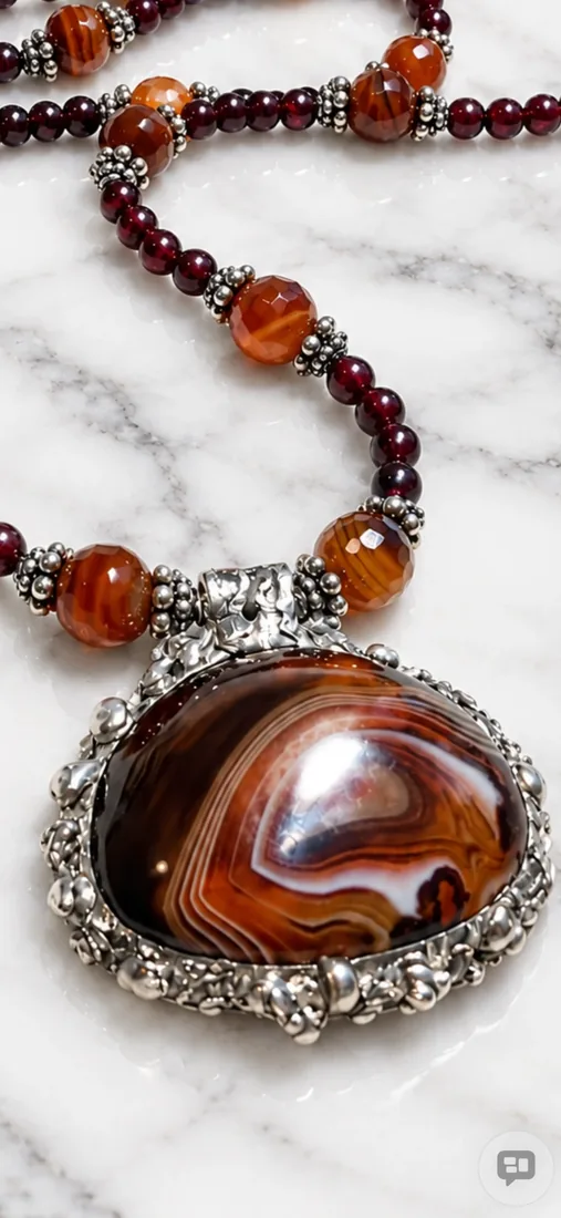 Banded Agate & Garnet Pendant Necklace — view 3