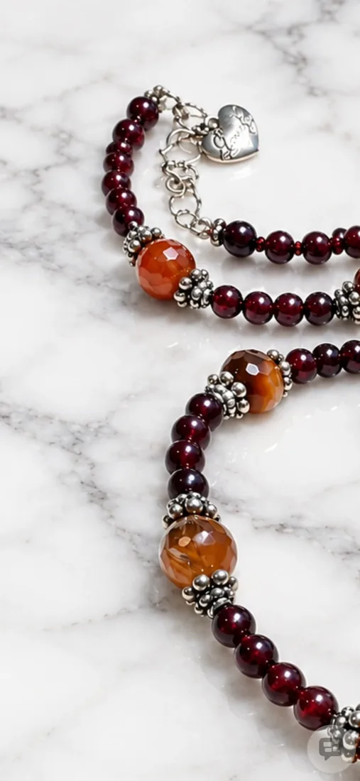 Banded Agate & Garnet Pendant Necklace — view 4