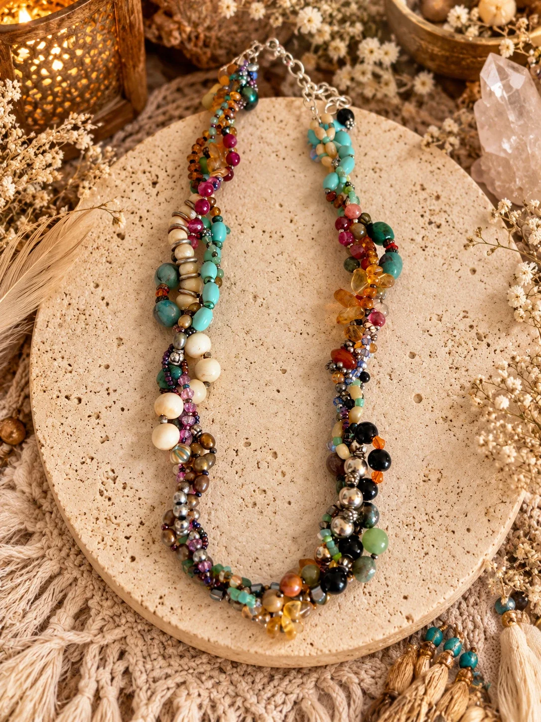 Agate, Citrine & Turquoise Twist Necklace — view 2