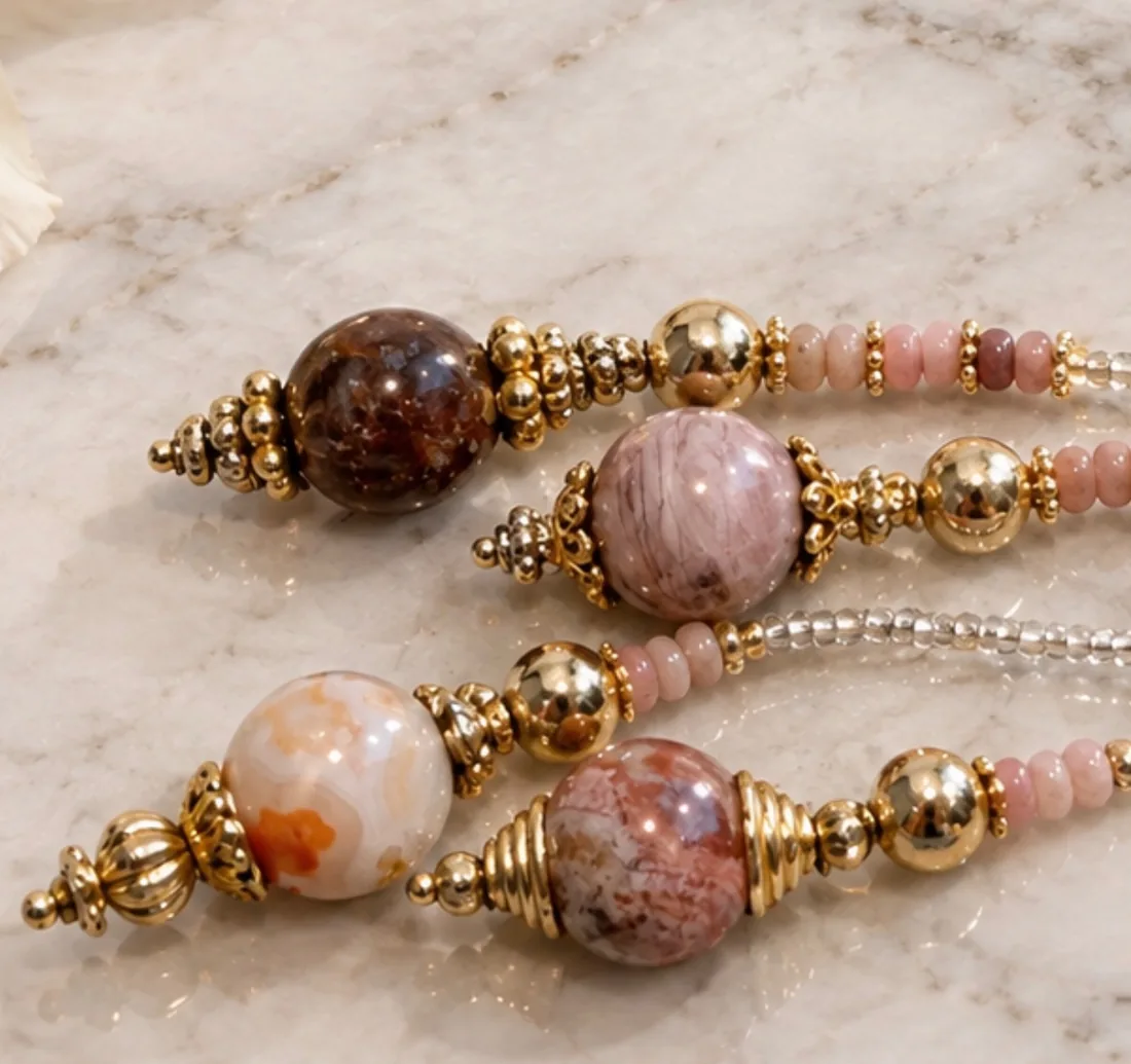 Agate & Rhodochrosite Lariat Necklace — view 3