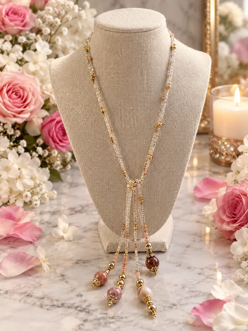 Agate & Rhodochrosite Lariat Necklace