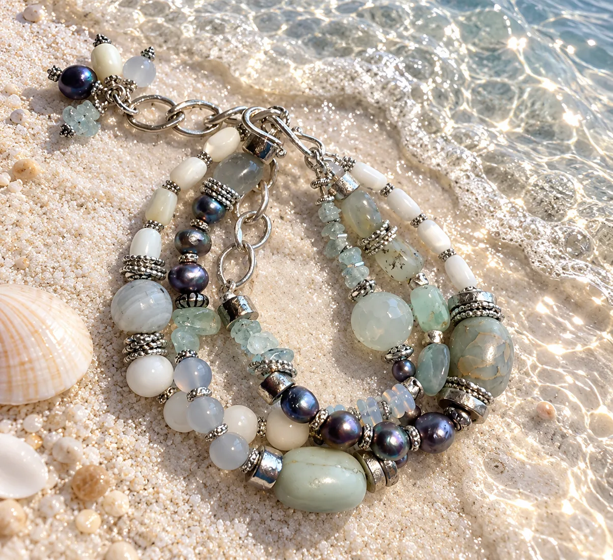 Bohemian Aquamarine & White Opal Bracelet