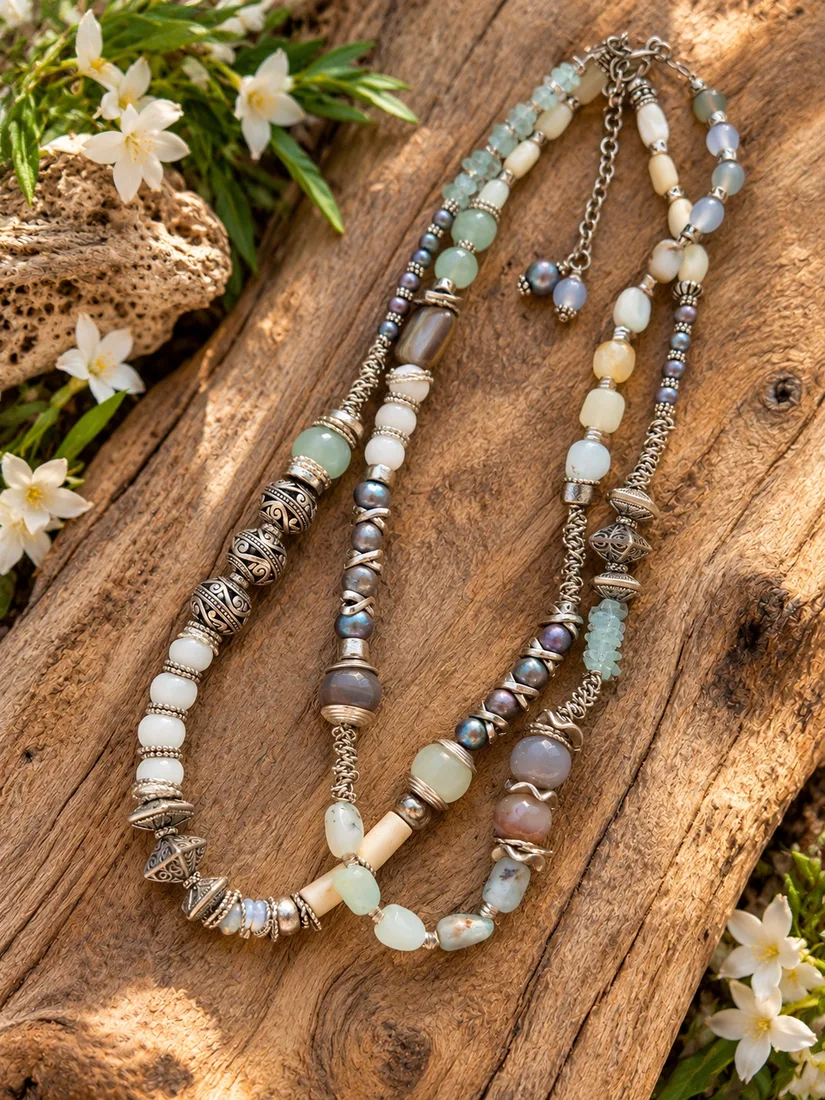 Bohemian Aquamarine & White Opal Necklace — view 3