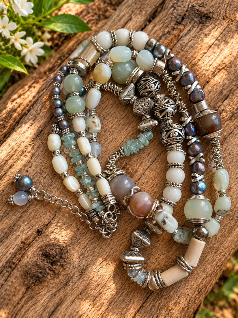 Bohemian Aquamarine & White Opal Necklace — view 4