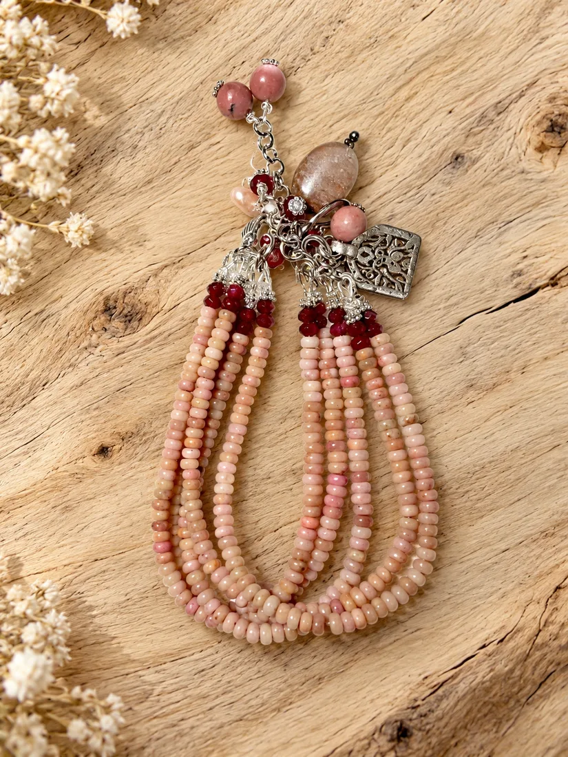 Bohemian Rhodochrosite & Garnet Bracelet — handmade gemstone jewellery by Leila's, Markham Ontario