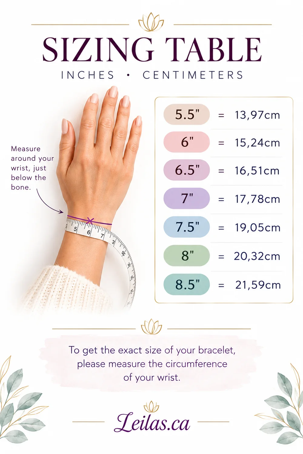 Bracelet sizing guide: measure around your wrist to find your size