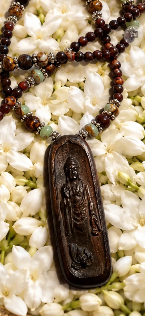 Carved Buddha & Red Tiger Eye Necklace — view 3