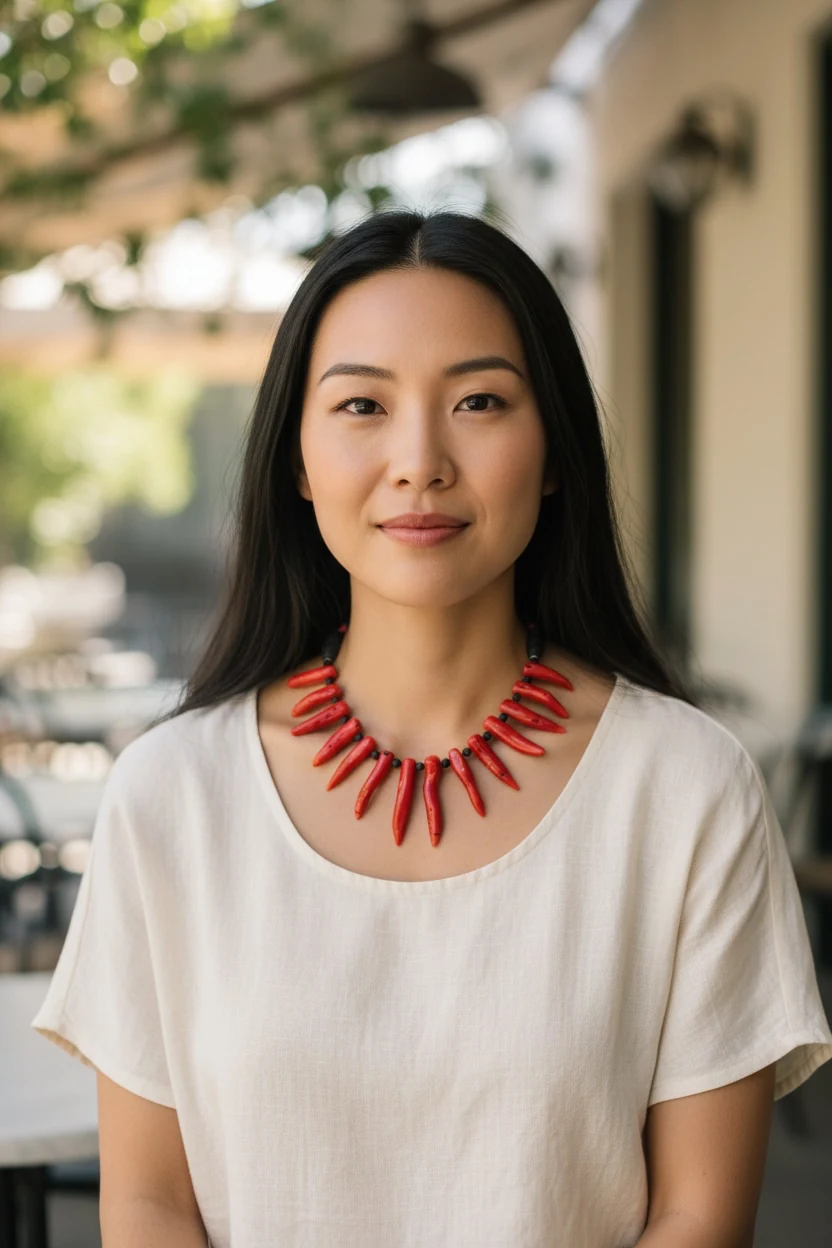 Red Coral Branch Statement Necklace — handmade gemstone jewellery by Leila's, Markham Ontario