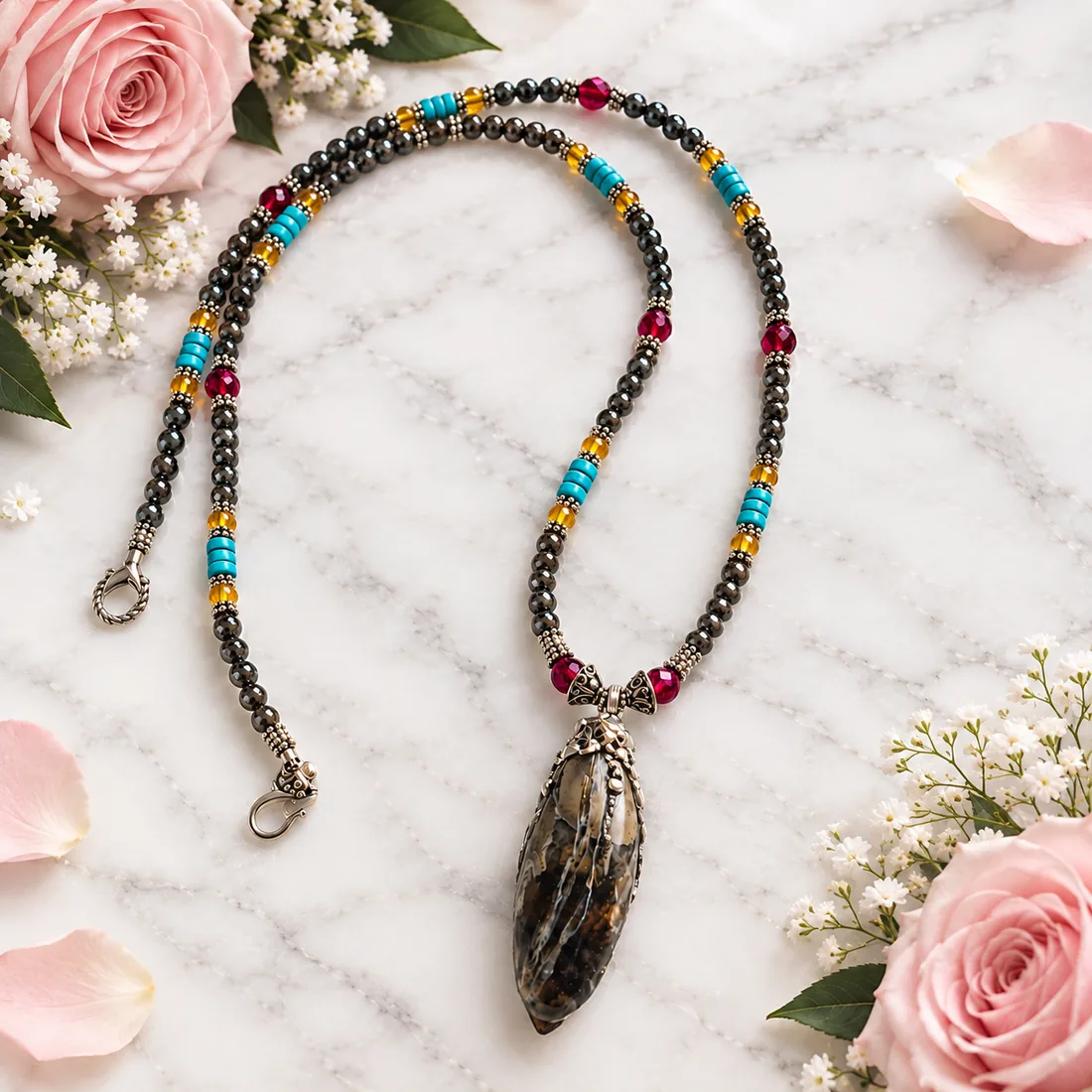 Fluorescent Agate Drop Necklace — view 3
