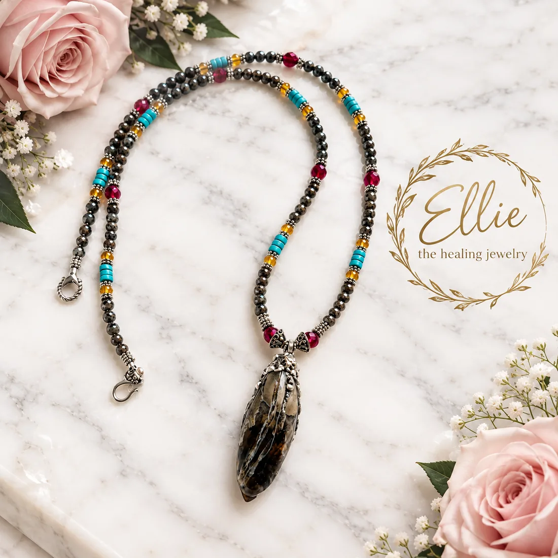 Fluorescent Agate Drop Necklace — view 4