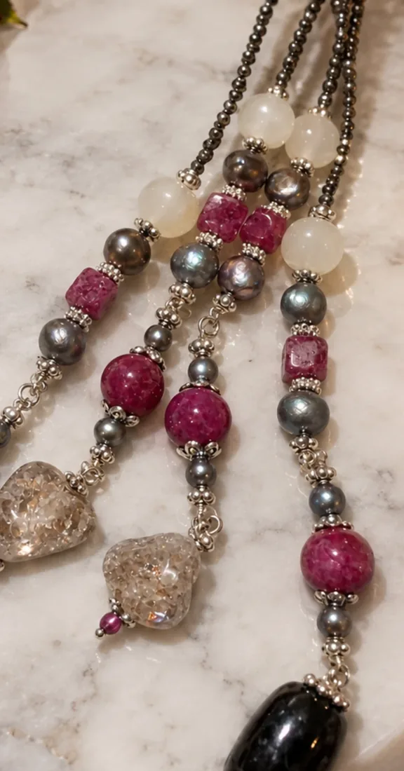 Hematite & Chalcedony Lariat Necklace — view 3