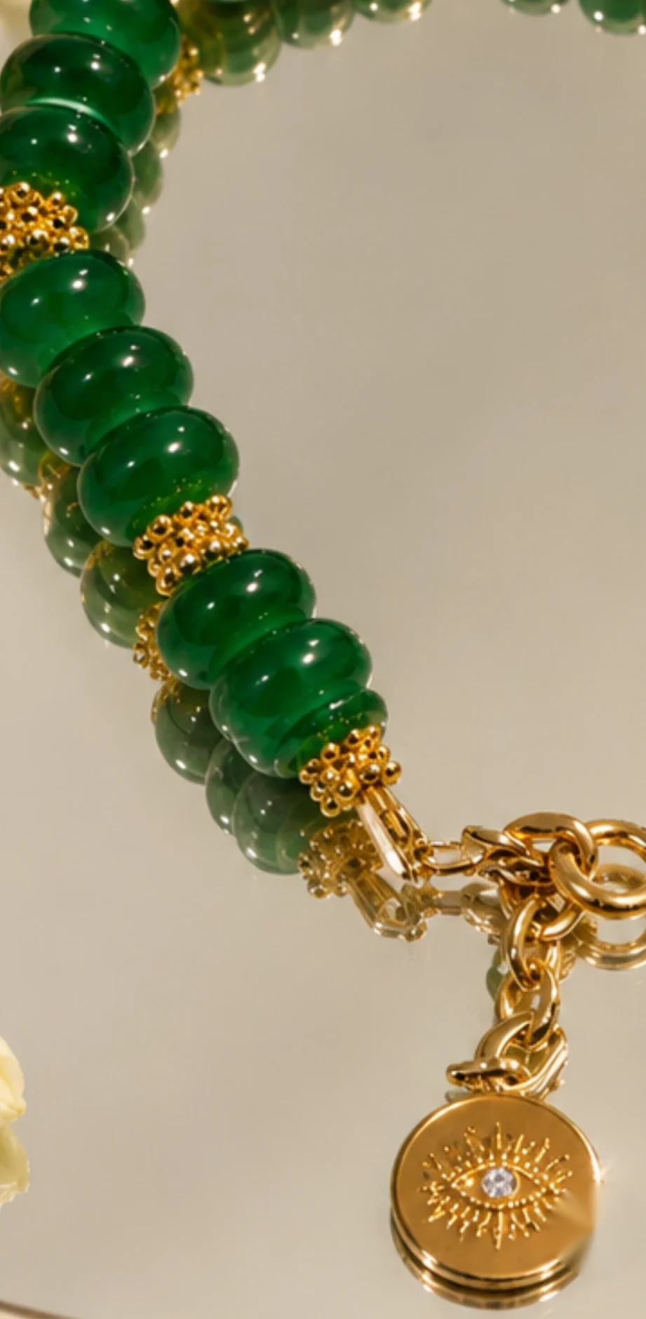 Green Jade & Evil Eye Charm Bracelet — view 2