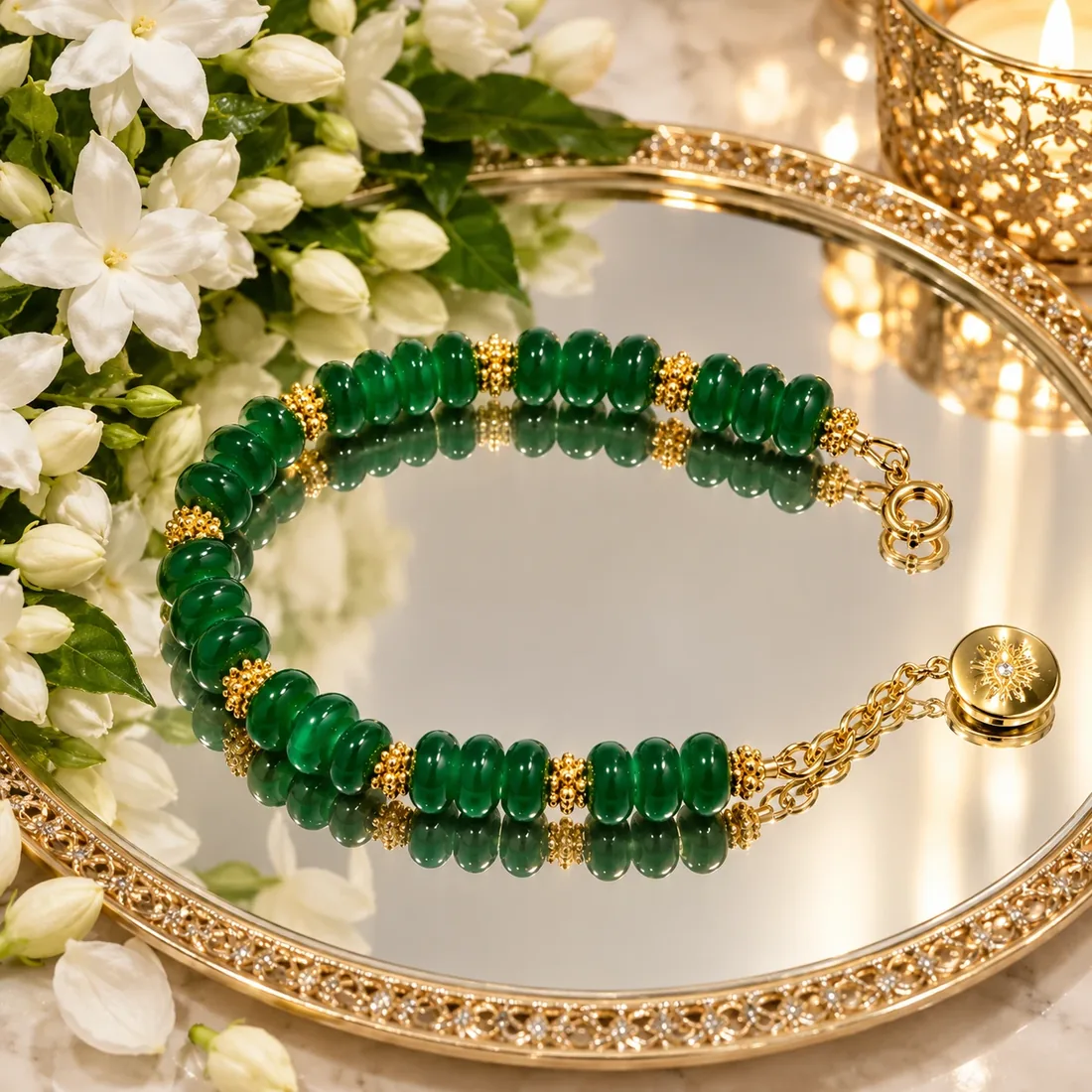 Green Jade & Evil Eye Charm Bracelet