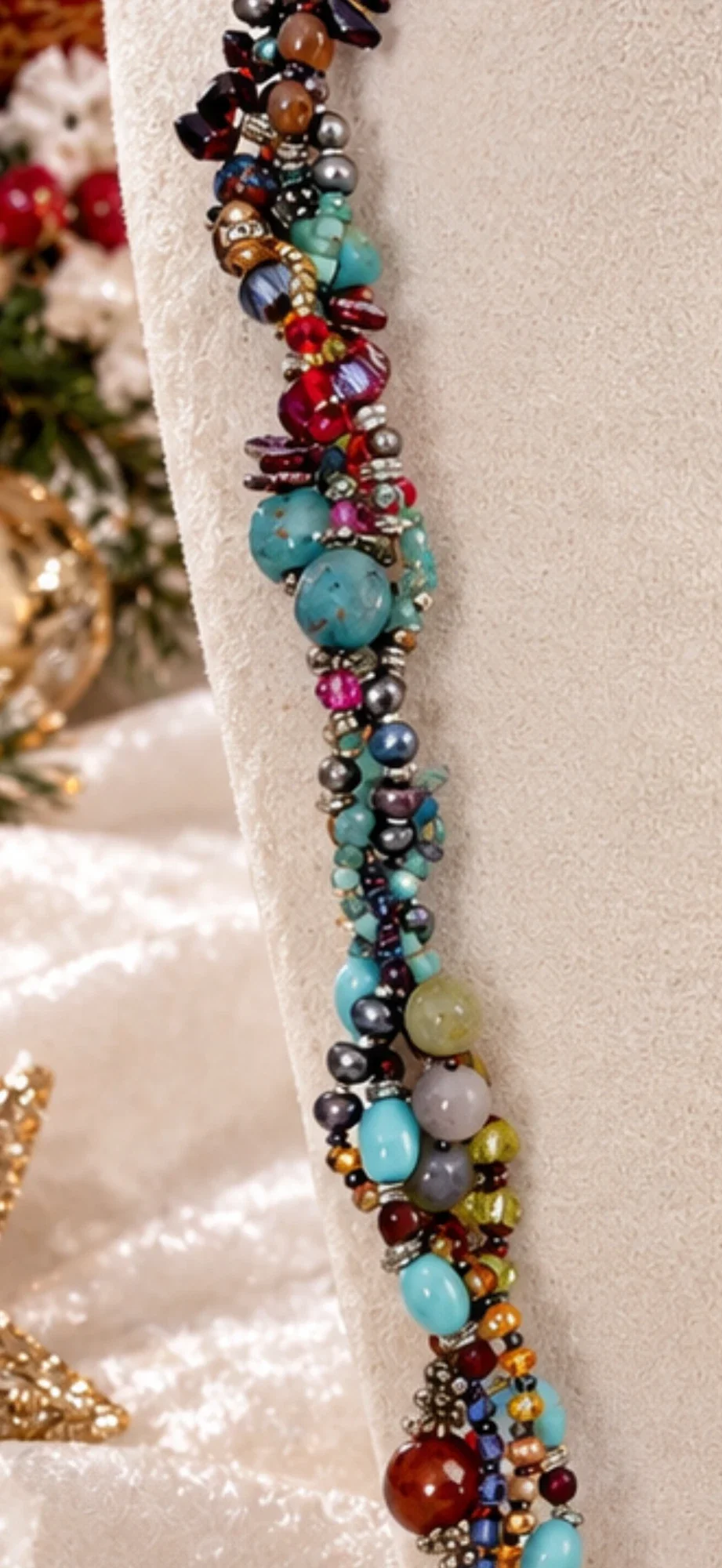 Multi-Colour Gemstone & Pearl Twist Necklace — view 3