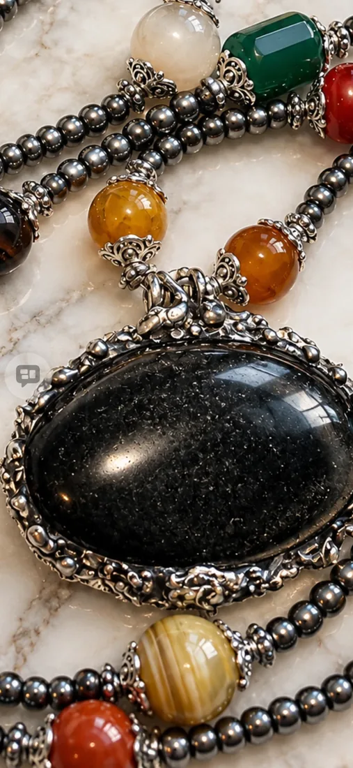 Obsidian & Agate Pendant Necklace — view 4