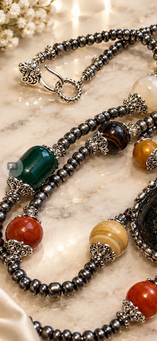 Obsidian & Agate Pendant Necklace — view 5