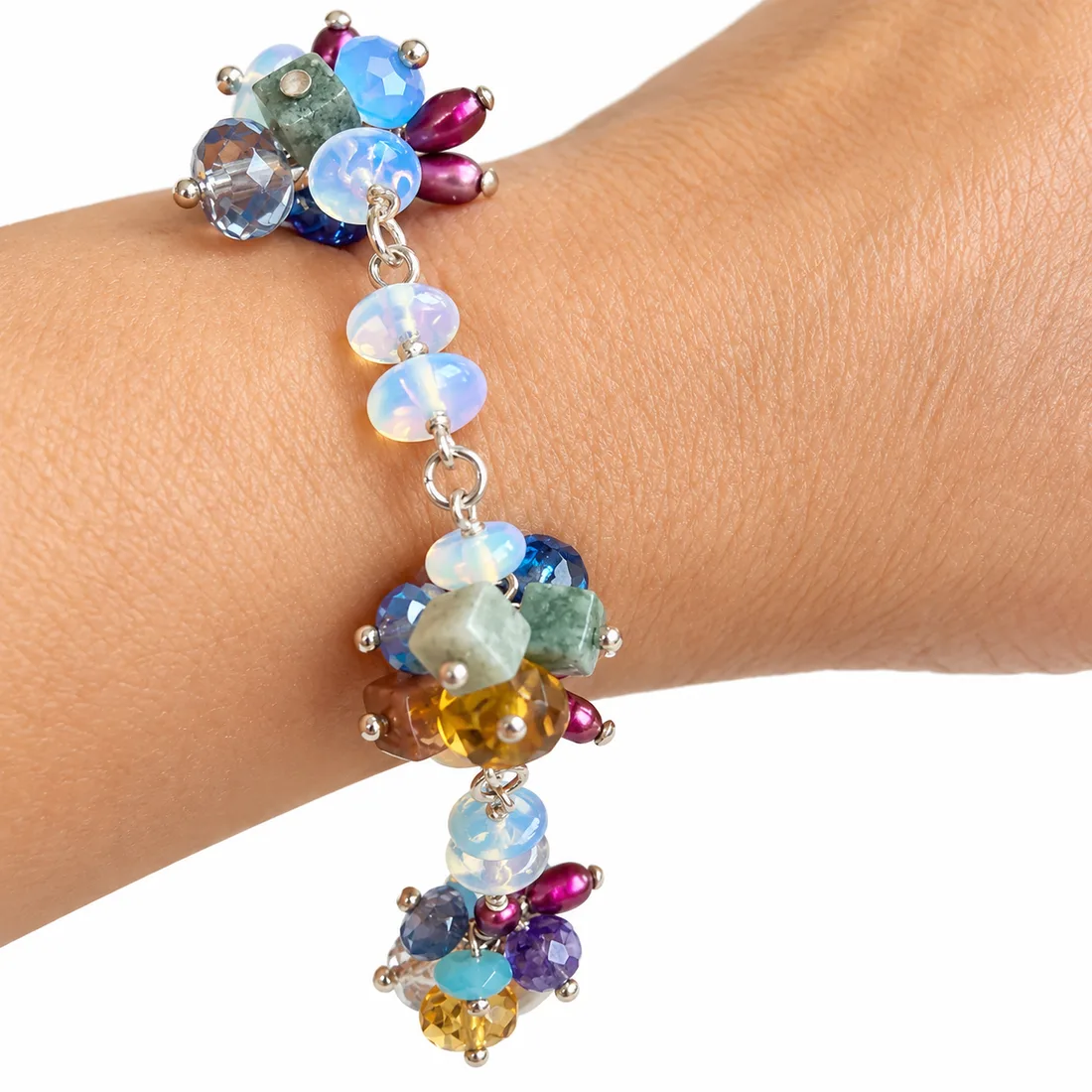 White Opal & Citrine Cluster Bracelet with Lucky Charm — view 2