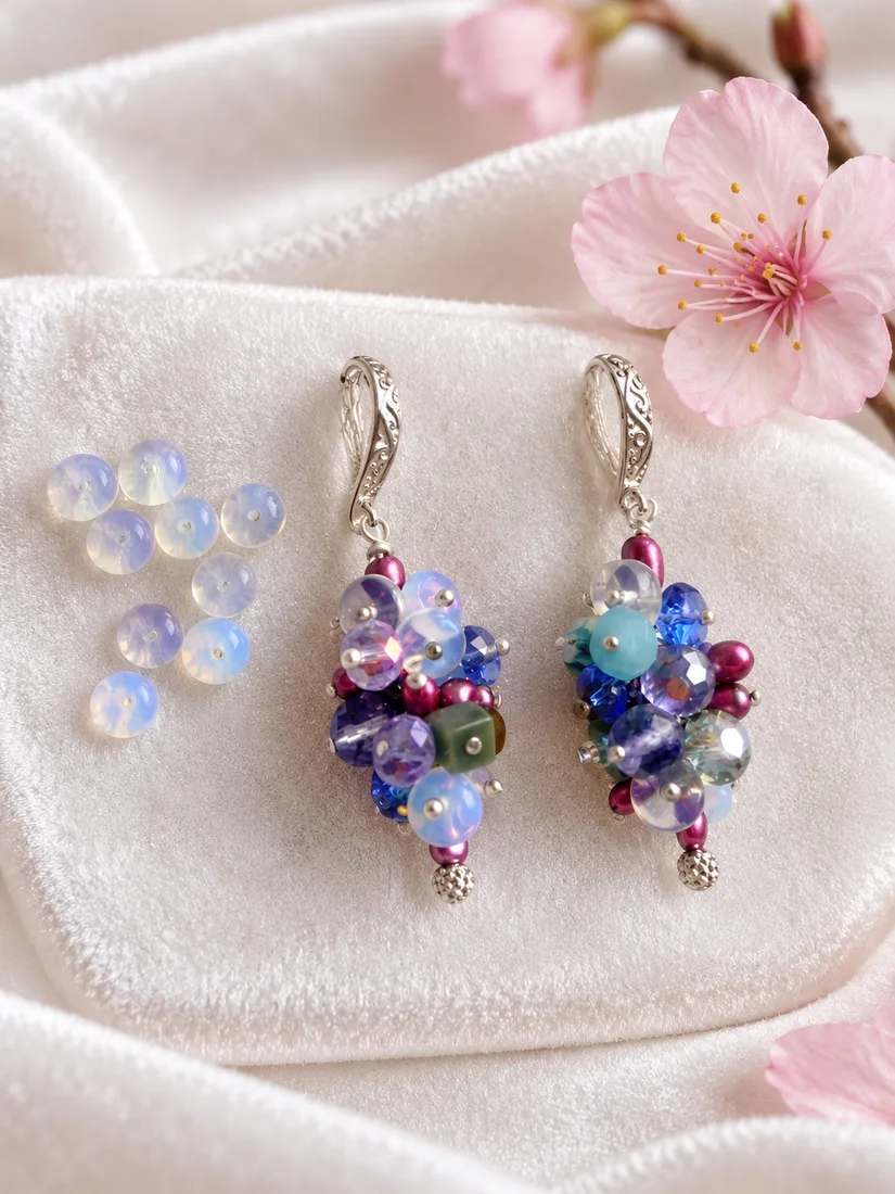 White Opal & Citrine Cluster Earrings — view 3