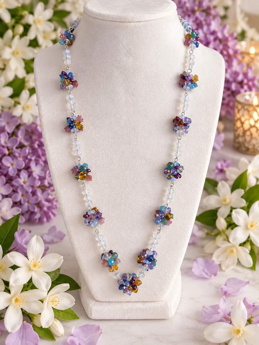White Opal & Citrine Cluster Necklace — handmade gemstone jewellery by Leila's, Markham Ontario