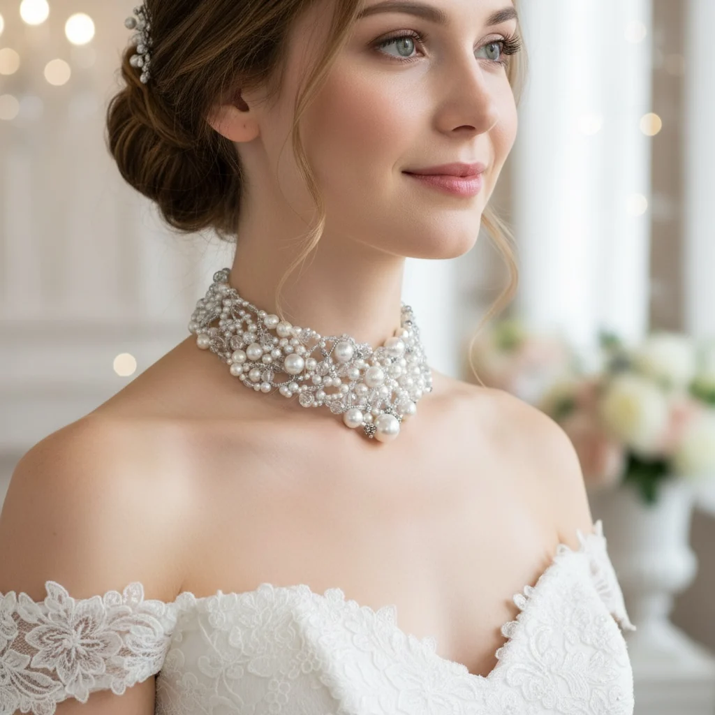 Pearl & Crystal Statement Choker — handmade gemstone jewellery by Leila's, Markham Ontario