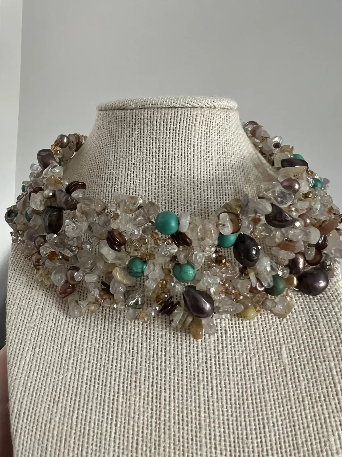 Quartz & Turquoise Wire Choker — handmade gemstone jewellery by Leila's, Markham Ontario
