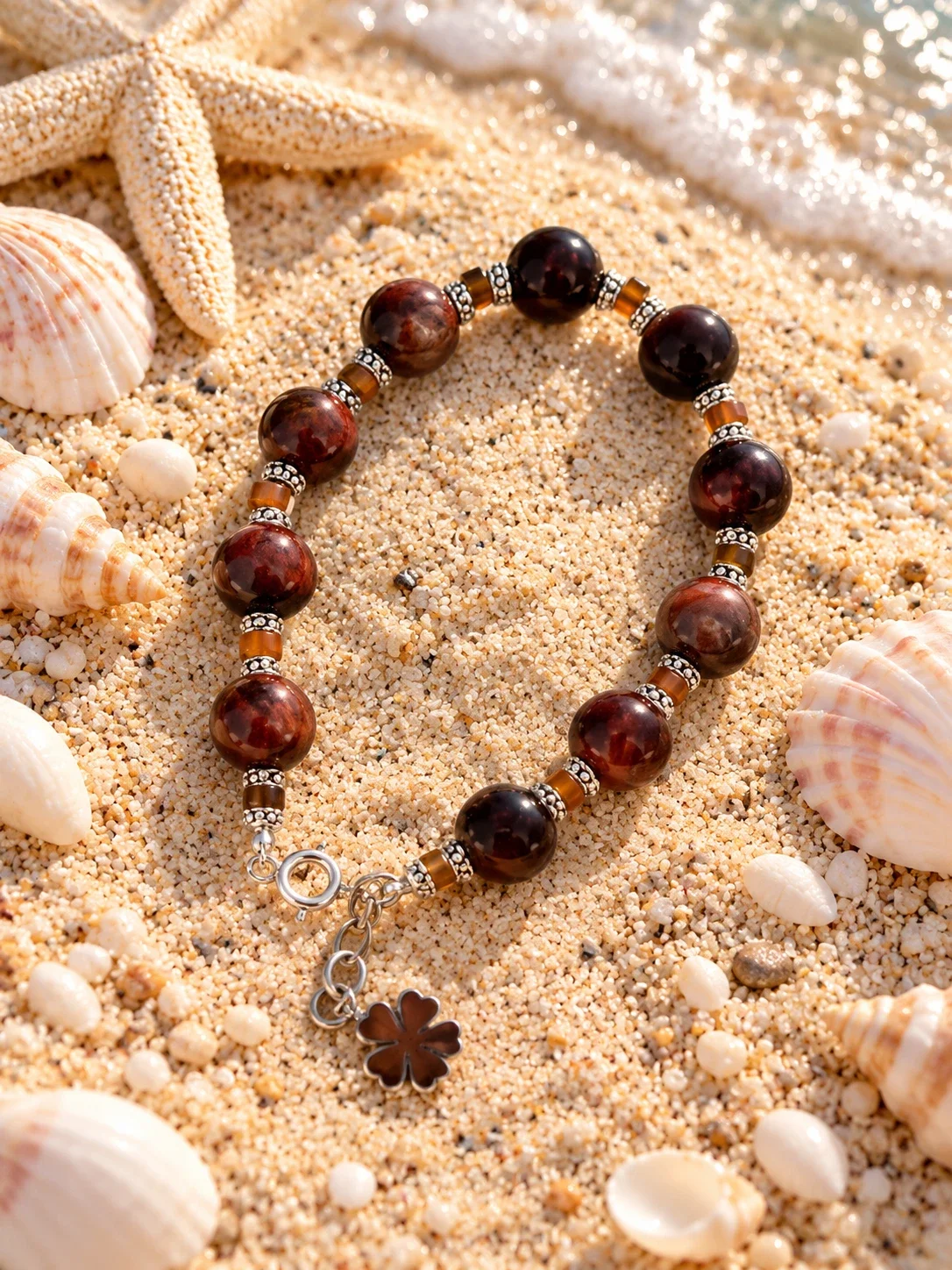 Red Tiger Eye & Agate Bracelet — handmade gemstone jewellery by Leila's, Markham Ontario