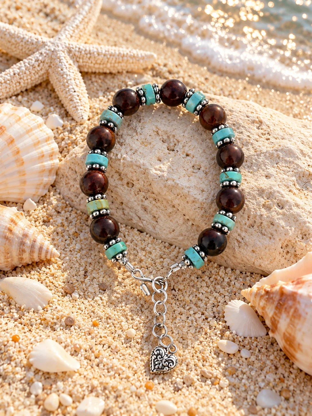 Red Tiger Eye & Turquoise Bracelet — handmade gemstone jewellery by Leila's, Markham Ontario