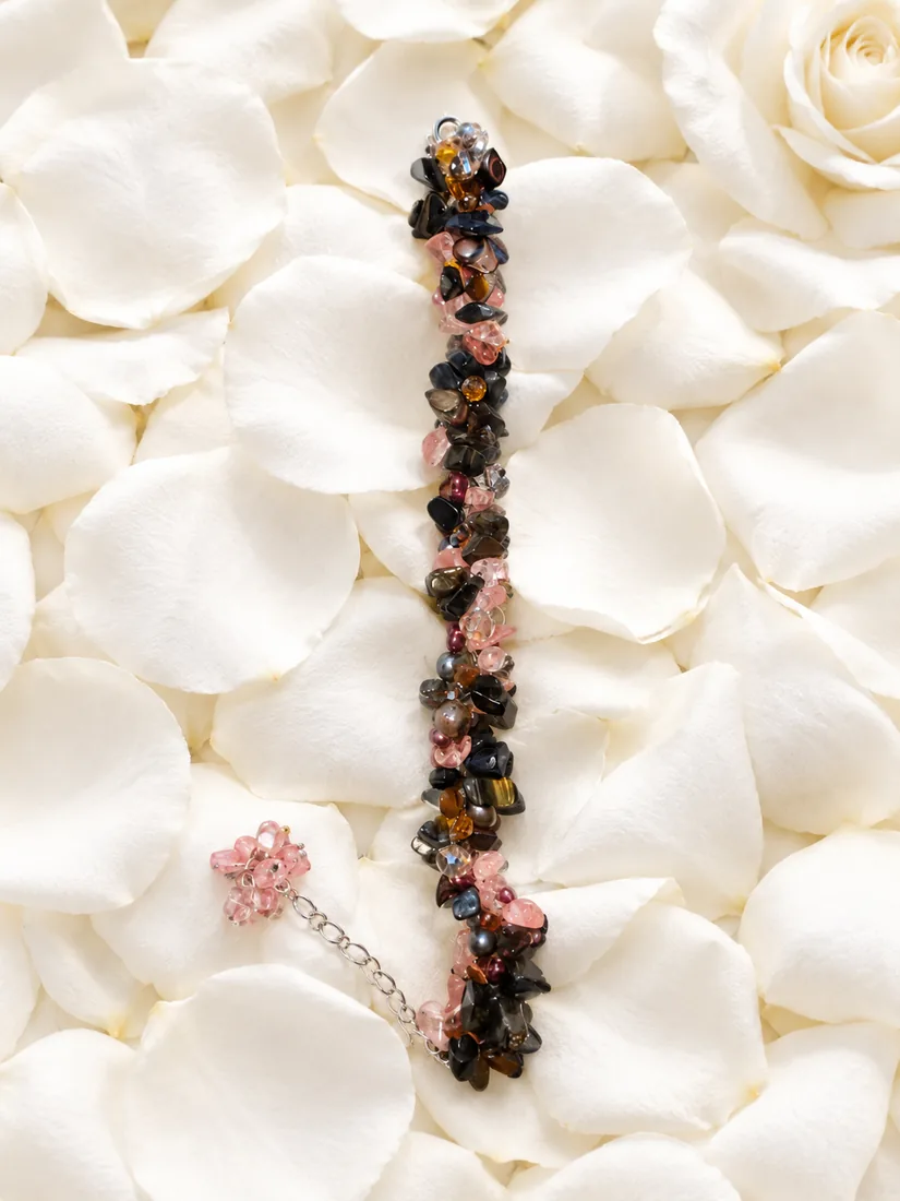 Rose Quartz & Tiger Eye Cluster Bracelet — view 2