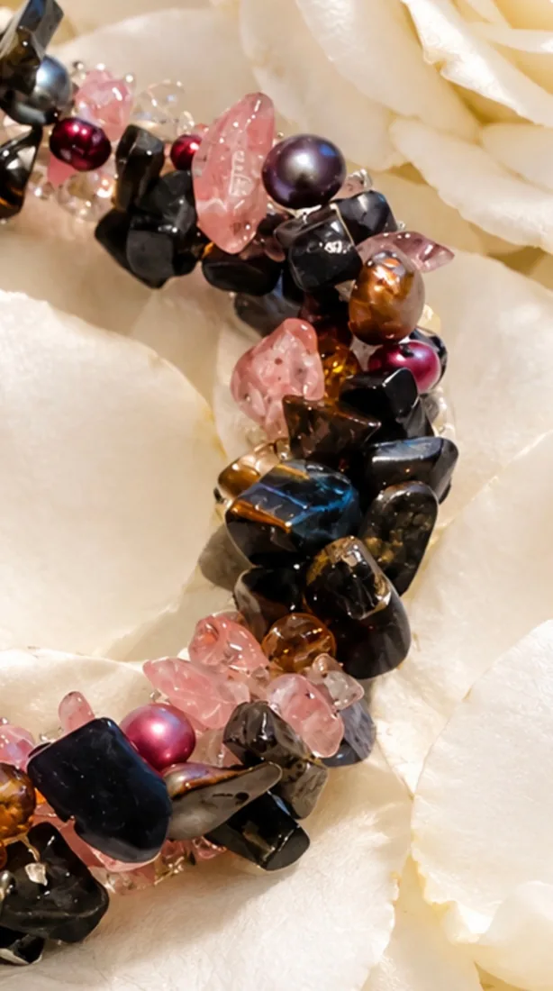 Rose Quartz & Tiger Eye Cluster Bracelet — view 3