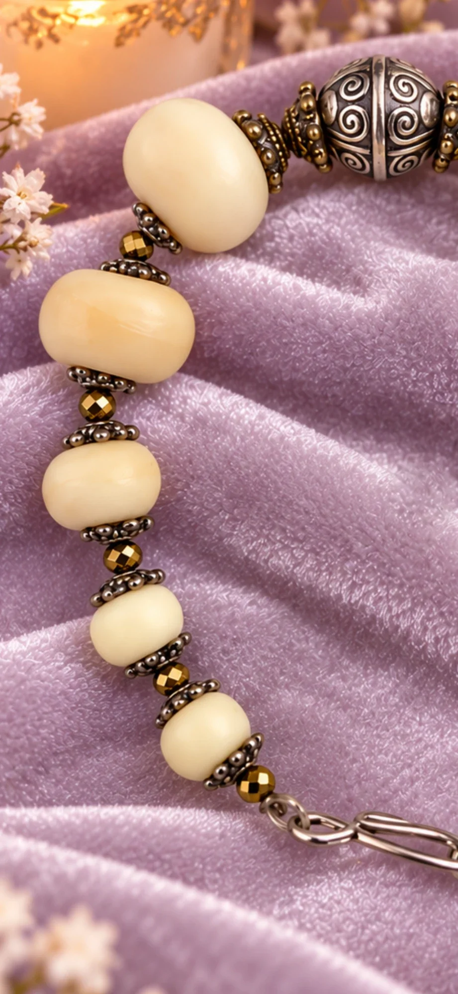 White Bone Bead Bracelet — view 2