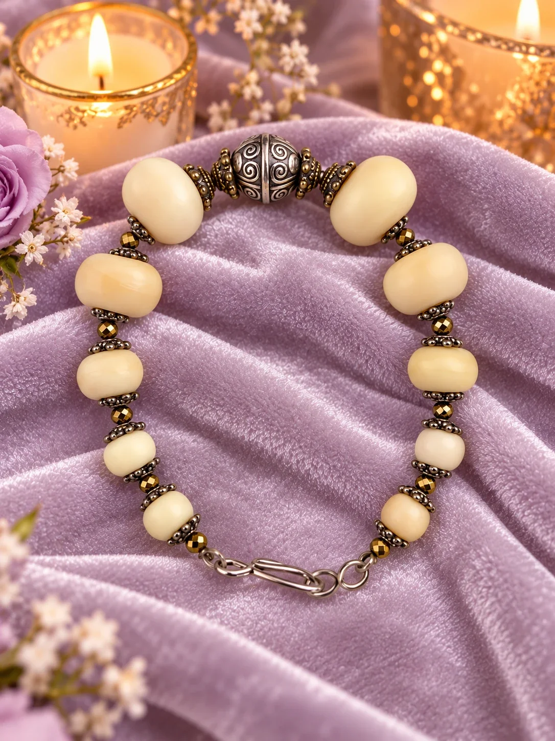 White Bone Bead Bracelet — handmade jewellery by Leila's, Markham Ontario